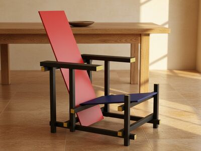 Cassina Red Blue Chair by Rietveld — Italian editorial interior lifestyle 3D model
