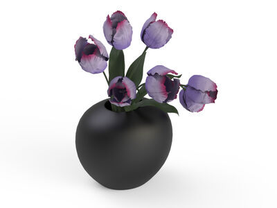 Ceramic Black And Flowers Pot 09 3D Model