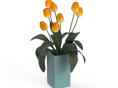 Squared And Flowers Pot 18 3D Model