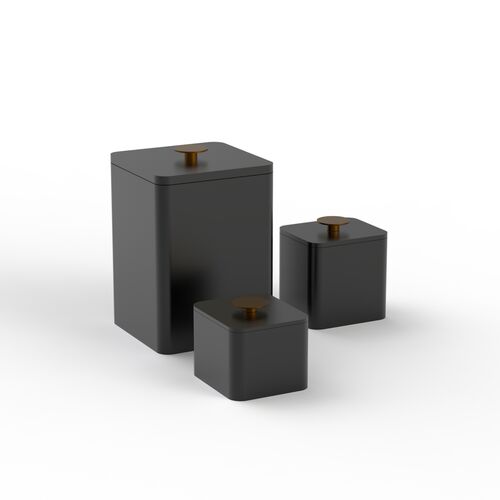 Squared Black Set Pots 01 3D Model