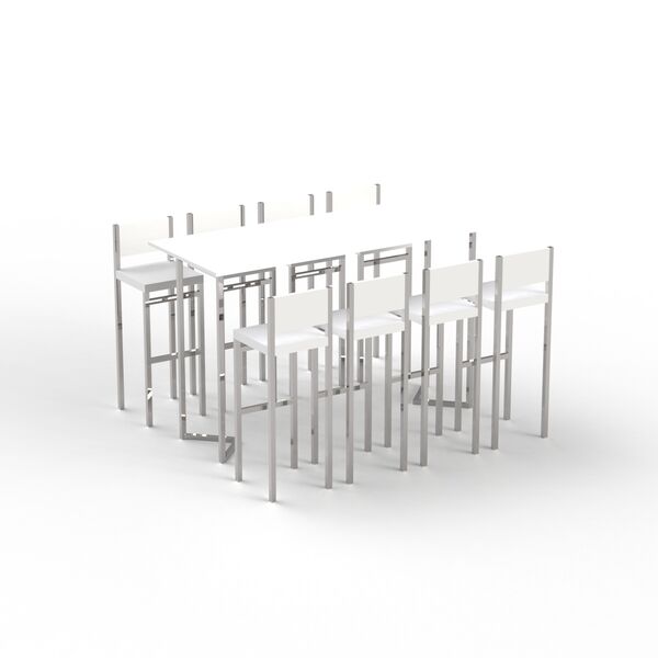 High Rectangular White Table with Stools 01 3D Model