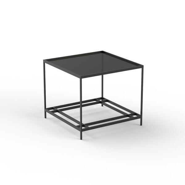 Squared Black Glass Top Metal Frame Stand Table 02 3D Model